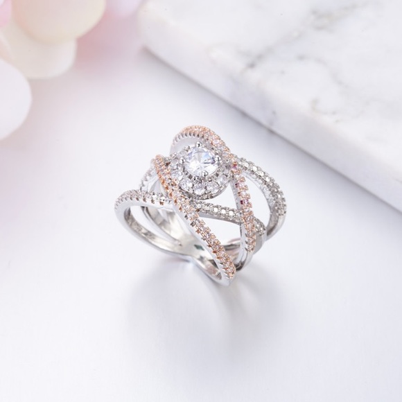 NEW 925 SILVER ROSE GOLD DIAMOND CROSS RING - Picture 5 of 5